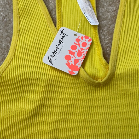 NWT Free People FP Movement Free Throw Crop Womens XS Optic Yellow Ribbed - Picture 2 of 8